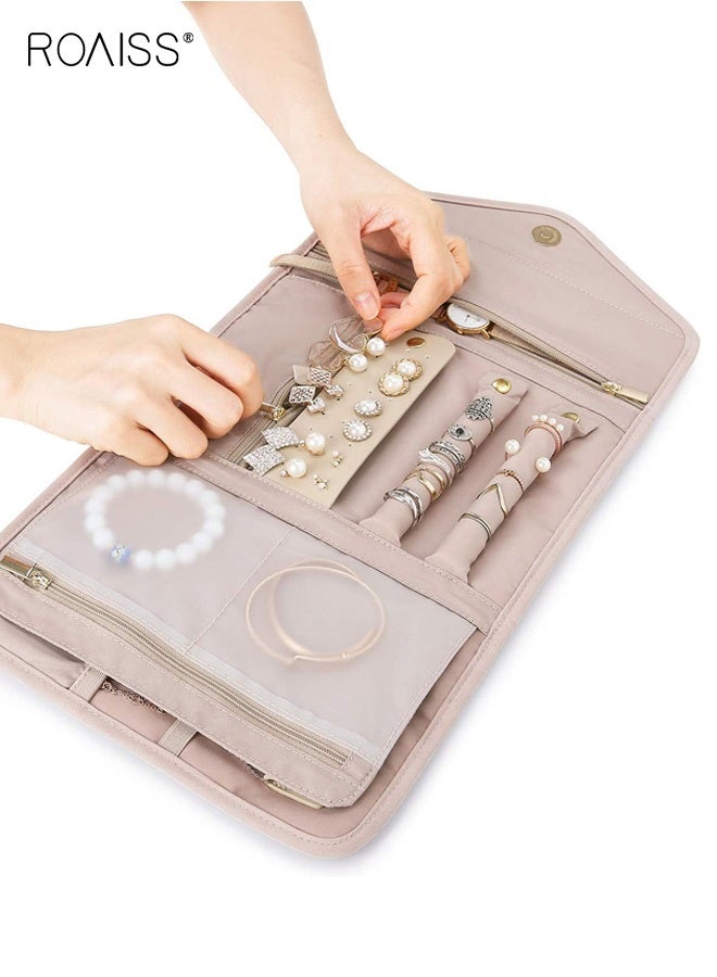 roaiss Multi-zone Jewelry Storage Bag with Magnetic Buckle, Foldable Jewelry Organizer Case for Necklaces, Earrings, Rings, Bracelets and Watches, Suitable for Daily Storage, Travel or Business Trips - Image 3